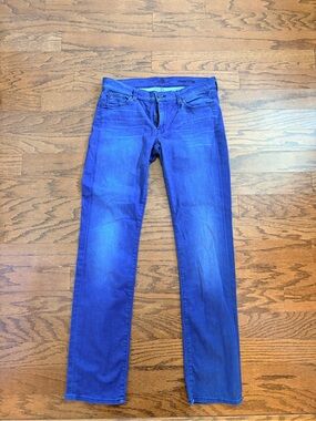 7 For All Mankind Women's Straight Leg Jeans in Bright Blue Size 31 embellished